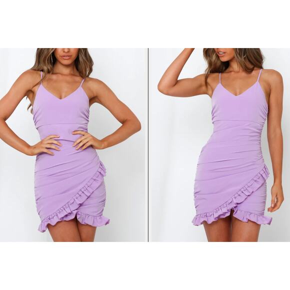 Hello Molly 4 Mini Wrap Dress Purple Lilac Classy Cocktail Ruffle Fairycore Glam - Picture 1 of 8
